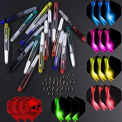 Afbeelding van ToBeIT Dartshafts + dartflights shafts veerringen dartaccessoires nylon dartschachten 6 sets, dartflight sets en O ringen 20 stuks