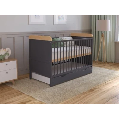 Afbeelding van Love For Sleep babybed, bijzetbed, 120 x 60 cm, met lade en matras, kinderbed, hout, antraciet grenen, complete set, meegroeiend ledikant
