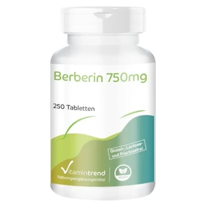 Afbeelding van Berberine HCl 750mg met zink hoge dosering veganistisch 250 tabletten Vitamintrend®