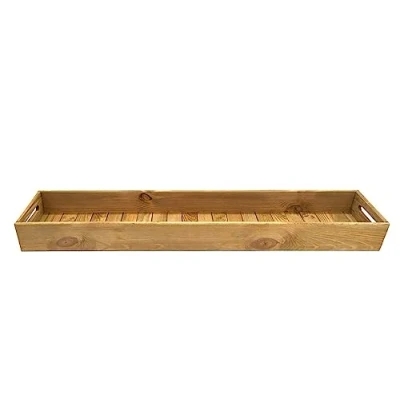 Afbeelding van XXL houten decoratief dienblad 95 x 18 cm extra lang met handgrepen kaarsendienblad serveerschaal tafel deco servier kaarsen bord Kerstmis