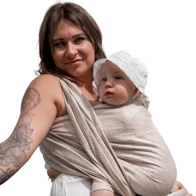 Afbeelding van Hoppediz Geweven babydraagdoek vanaf de geboorte, pasgeboren tot peuters, linnen mix kbA, Grenada natuur 5,40 m