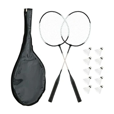 Afbeelding van Relaxdays badminton set, met tas, 2 badmintonrackets, 10 shuttles, kinderen &amp; volwassenen, camping, tuin, zwart/wit