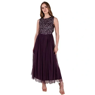 Afbeelding van Maya Deluxe Vrouwen Midaxi Jurk Dames Mouwloze Pailletten Hoge Empire Taille Tule Versierd voor Bruiloft Gast Bal Bruidsmeisje, Bessen, 38