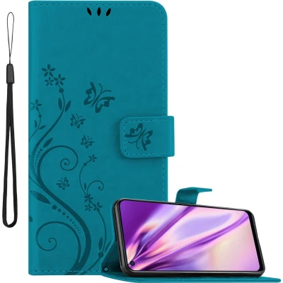 Afbeelding van Cadorabo Hoesje geschikt voor Realme 6 4G / 6s in BLOEMEN BLAUW Beschermhoes bloemmotief met magnetische sluiting, standfunctie en kaartsleuven Book Case Cover Etui