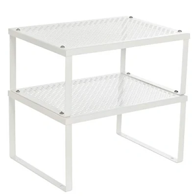 Afbeelding van SONGMICS Keuken Organisator, Planken, Kast Opbergers, Stapelbaar, Uitbreidbaar, Set van 2 Metalen Wit KCS01WT