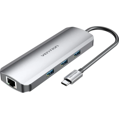 Afbeelding van Vention USB C Hub, Docking Station 9 in 1 3.0, HDMI, TF, SD, RJ45, TRRS 3.5mm &amp; PD Oplaad poort 4K Ultra HD Macbook en Windows