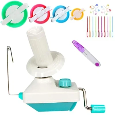 Afbeelding van Garenbalwikkelaar, handige garenwikkelaar voor garen, garenswift en balspoel combo met eenvoudige installatie garenopslag +1 set 4 maten pompom maker +20 stuks steekbreinaalden + 1 stuk schaar