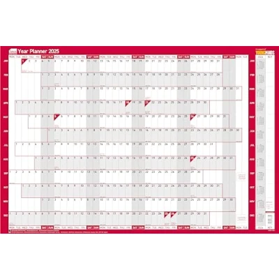 Afbeelding van Sasco 2025 Compacte jaarlijkse muurplanner, papieren mini whiteboard poster stijl droog uitwisbare kalender, kleine wandplanner met droogwispen, penclip en stickers, wandkaart, blauw, 610 x 405 mm,