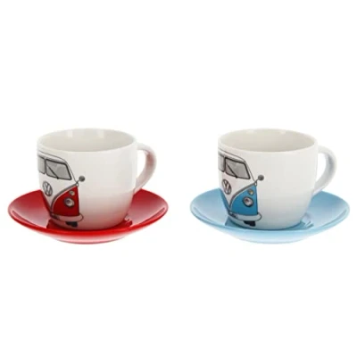 Afbeelding van BRISA VW Collection Volkswagen T1 Bus Transporter Espressokopje 2 pc Set 100ml front/rood &amp; blauw