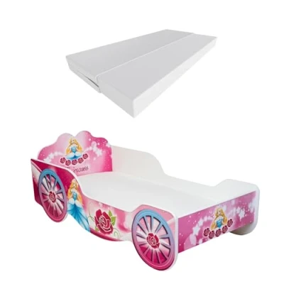Afbeelding van KOBI kinderbed met valbescherming, koets prinses 140 x 70 cm tienerbed matras kinderbedden jongens meisjes eenpersoonsbed autobed