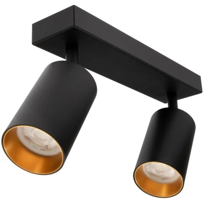 Afbeelding van Plafondspot Rond, 2 Lichts, Kantelbaar, GU10 Fitting, Zwart / Goud