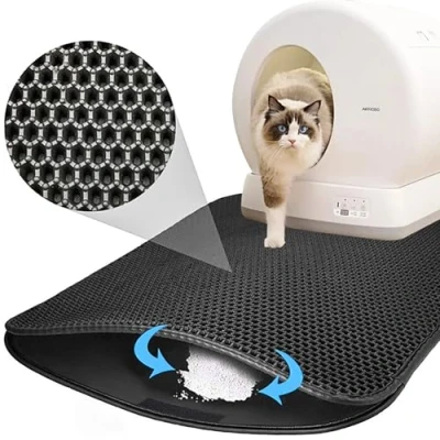 Afbeelding van Kattenbakmat, tapijt voor kattenbakvulling, dubbellaags honingraatpatroon katten, met groot gat, waterdicht en antislip, gemakkelijk te reinigen.