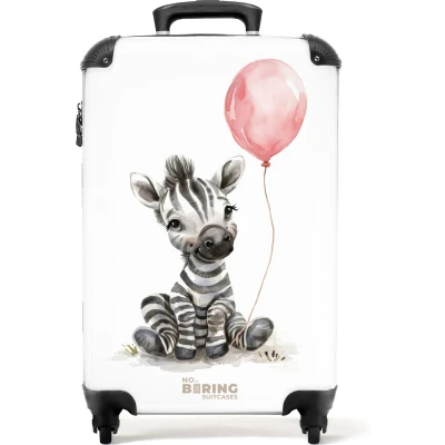 Afbeelding van NoBoringSuitcases.com® Kinderkoffer meisje Kindertrolley meisjes Zebra met roze ballon Handbagage koffer lichtgewicht Reiskoffer trolley kinderen Rolkoffer wieltjes Past binnen 55x40x20 en 55x35x25