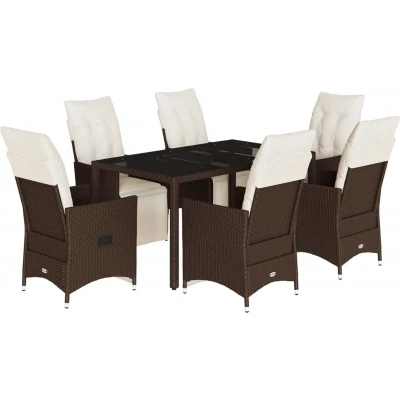 Afbeelding van vidaXL 7 delige Bistroset met kussens poly rattan bruin