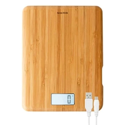 Afbeelding van Salter Eco Kitchen Scale Bamboo Platform oplaadbare Easy Read digitale display