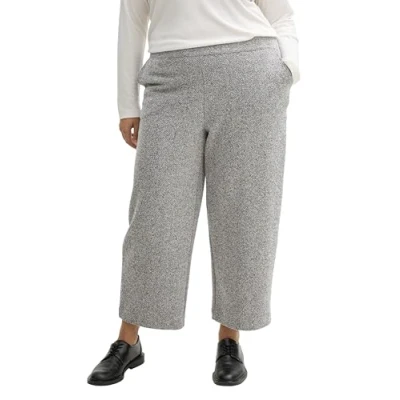 Afbeelding van TOM Tailor PLUS Cropped Culotte Broek, Dames, Maat: 50x28, Grey heringbone boucle