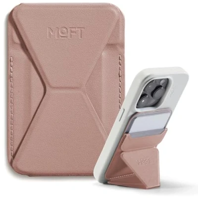 Afbeelding van MOFT MagSafe Portemonnee standaard voor iPhone 15/14/13/12 serie, compatibel met MagSafe, MOVAS veganistisch lederen magnetische telefoonstandaard 3 kijkhoeken, 2 kaarthouders (klassiek naakt)