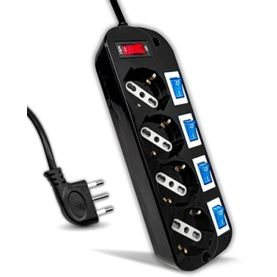Afbeelding van V TAC Elektrisch meervoudig stopcontact, zwart met onafhankelijke schakelaars, 4 stopcontacten, 10/16 A bypass + Schuko stekker 16 A, stopcontact voor thuis, kantoor, winkel,