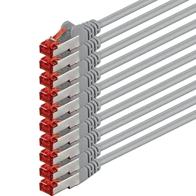 Afbeelding van 1aTTack, CAT6 SSTP, dubbel afgeschermd, netwerk patchkabel met 2 x RJ45 stekkerset, 5 stuks 1,0 Meter grau 10 Stuk