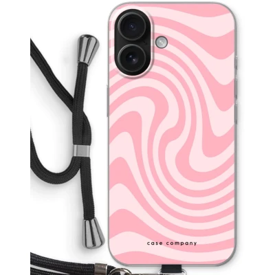 Afbeelding van Case Company® hoesje met Koord geschikt voor iPhone 16 Swirl Roos Telefoonhoesje Zwart Bescherming aan alle Kanten en Over de Schermrand