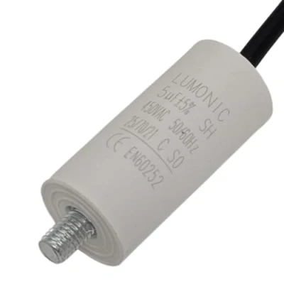 Afbeelding van Lumonic Startcondensator met Kabel 25cm I 5µF 450V 26x55mm 5uF Motorcondensator kunststof behuizing Bedrijfscondensator voor pompen, gra