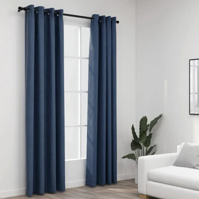 Afbeelding van Gordijnen linnen look verduisterend ogen 2 st 140x245 cm blauw