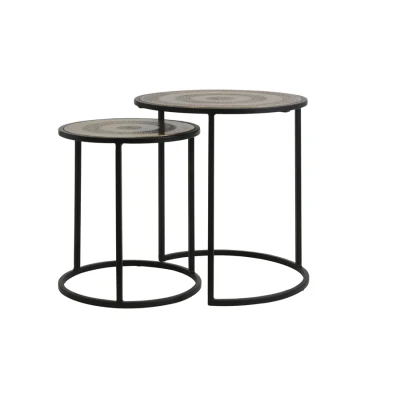 Afbeelding van Light &amp; Living Kome bijzettafel set van 2 antiek brons/zwart Metaal