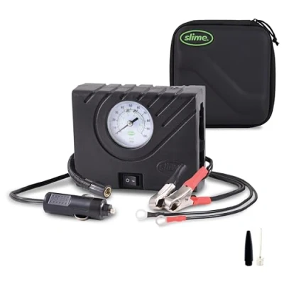Afbeelding van Slime 40061 95 Bandenpomp, Power Sport, Compact, Lichtgewicht, Analoog, Inclusief Ledverlichting en Slang met Draaibeweging, 12 min. Pomp