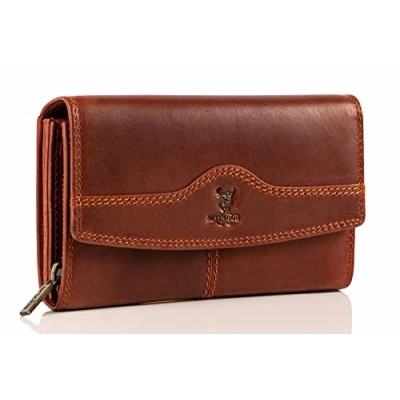 Afbeelding van MATADOR portemonnee voor dames, echt leer, TÜV geteste RFID bescherming, grote damesportemonnee, Vintage bruin, 18 x 9.5 3 CM,