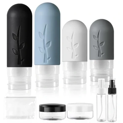Afbeelding van Reisflessen om te vullen, 8 stuks, siliconen reisflessen, set van 60/90 ml, lekvrij, navulbare draagbare reisflessenset voor shampoo, crèmespoeling, BPA vrij