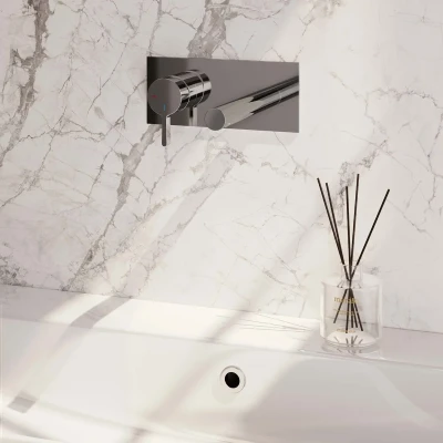 Afbeelding van BRAUER Chrome Edition inbouw wastafelmengkraan met rechte uitloop en afdekplaat model E2 chroom
