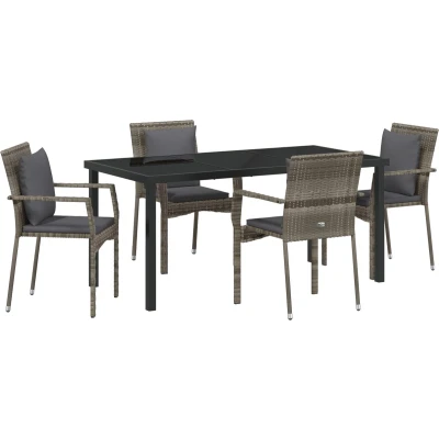 Afbeelding van vidaXL 5 delige Tuinset met Kussens Grijs Poly Rattan