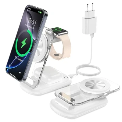 Afbeelding van Mag Safe Laadstation, Apple Watch en iPhone, oplader, 3 in 1 opvouwbare draadloze oplader met iPhone 15 14 13, Travel Charging Pad IWatch, Air Pods