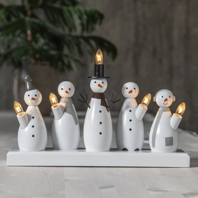 Afbeelding van Star Trading sneeuwpop / sneeuwman LED kandelaar kerstdecoratie 33 x 21 cm hout netstroom