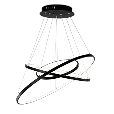 Afbeelding van 2130Black 3 80x60x40 cm TonHan zwart 2130 ringen LED hanglamp met afstandsbediening lichtkleur en helderheid instelbaar acryl kap gelakt (2130Black cm)