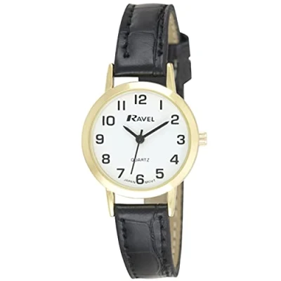Afbeelding van Ravel Traditioneel uniseks horloge met duidelijke numerieke wijzerplaat Analoge Kwarts R0102.01.1A Goudkleurig/zwart