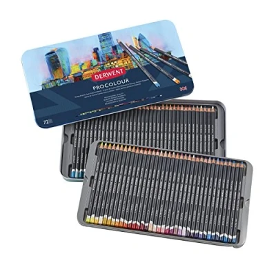 Afbeelding van Derwent Procolour Potlodenset van 72 in Blik, Ronde Kern 4 Millimeter, Premium Kernsterkte, Gladde Textuur, Ideaal voor Tekenen en Kleuren, Professionele Kwaliteit (2302508)