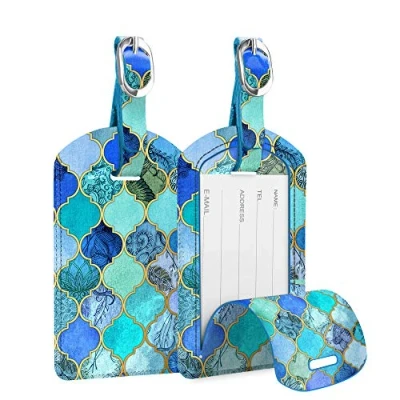 Afbeelding van Fintie Bagagelabel van Synthetisch Leer, [2 Stuks] Travel Naamkaartje Handtaslabel ID Label Koffer met Adreslabel Naamlabel voor Bagage Reistaskoffer, (Coole Jade)