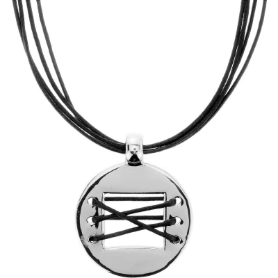Afbeelding van Behave Zwarte ketting touw met zilverkleurige ronde hanger