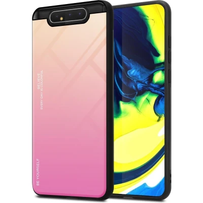 Afbeelding van Cadorabo Hoesje geschikt voor Samsung Galaxy A80 / A90 4G in GEEL ROZE Tweekleurige beschermhoes van TPU silicone Case Cover en achterzijde gehard glas