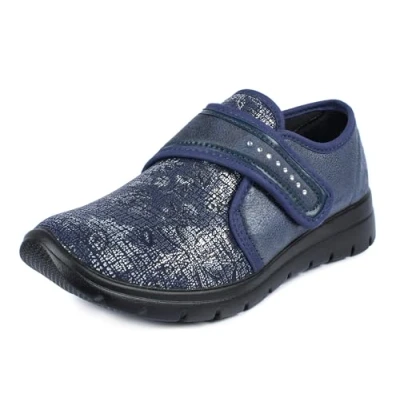 Afbeelding van Aerosoft dames klittenband lage schoen stretch 19 wijdte G H uitneembaar voetbed antislip (blauw 24, EU 42)