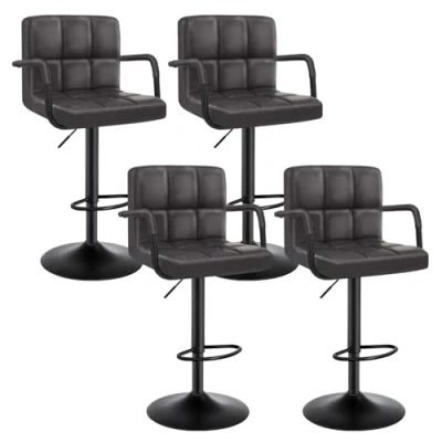 Afbeelding van WOLTU barkruk set van 4 barstoelen bistrokruk designer kruk met rugleuning, kunstleer in antieke lederlook hoogte verstelbaar draaibaar staal antraciet BH113an