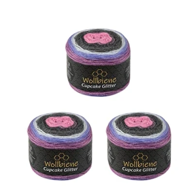 Afbeelding van Cupcake glitter Simli 3 x 150 g breiwol 450 gram wol voor breien en haken, babywol, Turkse wol, kleurverloopwol, (paars antraciet lila 2170)