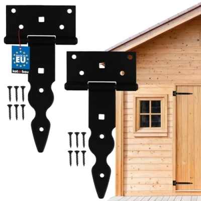 Afbeelding van KOTARBAU® Set van 2 kruishanghaken T scharnier decoratieve ladeband gepoedercoat zwart 150 mm