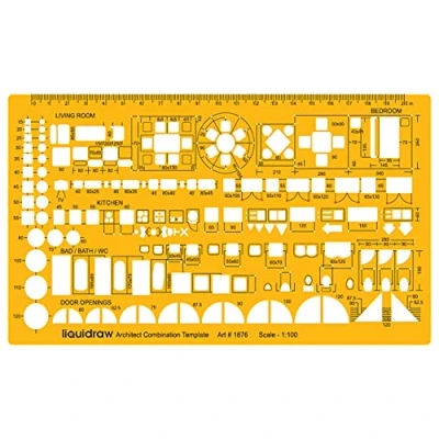 Afbeelding van Liquidraw 1:100 Schaal Architecturale Heerser Tekening Sjabloon Stencil Architect Technische Opstellen Benodigdheden, Architectuur Meubelontwerp Symbolen voor Huis Interieur Plattegrond