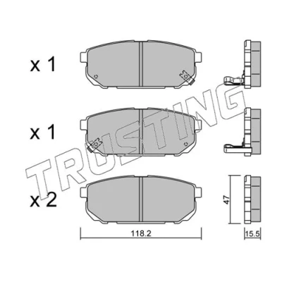 Afbeelding van TRUSTING 532.0 Remblokkenset Met akoestische slijtagewaarschuwing KIA: Sorento I (JC) 3.5 V6 4WD, 3.3 3.8 2.5 CRDi, 2.4 2002 2011