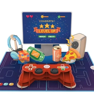 Afbeelding van papercrush® Pop upkaart gaming controller &quot;Level Up&quot; grappige 3D verjaardagskaart, geldcadeau voor gamers (jongens, vriend, man) tegoedbon gameconsole en accessoires pc