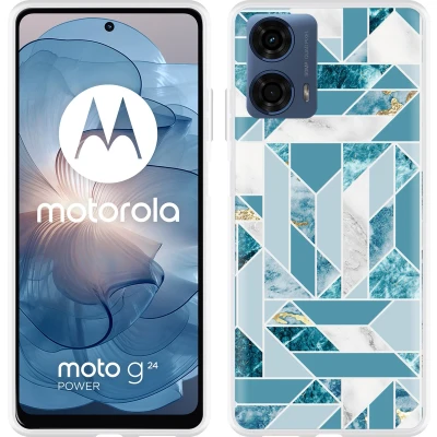 Afbeelding van Cazy Hoesje geschikt voor Motorola Moto G04/G04s/G24/G24 Power Blauw Marmer Patroon