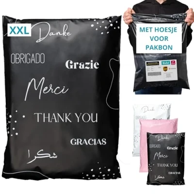 Afbeelding van 20 Verzendzakken Kleding Vinted met Verzendlabels Maat XXL 60x45cm ONDOORZICHTIG/DUURZAAM/WATERDICHT Verzendenvelop van Kunststof Verzendtas tassen voor pakketten Bedankt