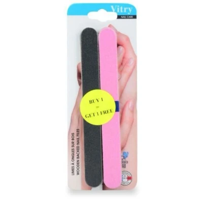 Afbeelding van Vitry Nail Care Wood Backed Files Nagelvijl Ref.68 Blue &amp; Pink 5Stuks